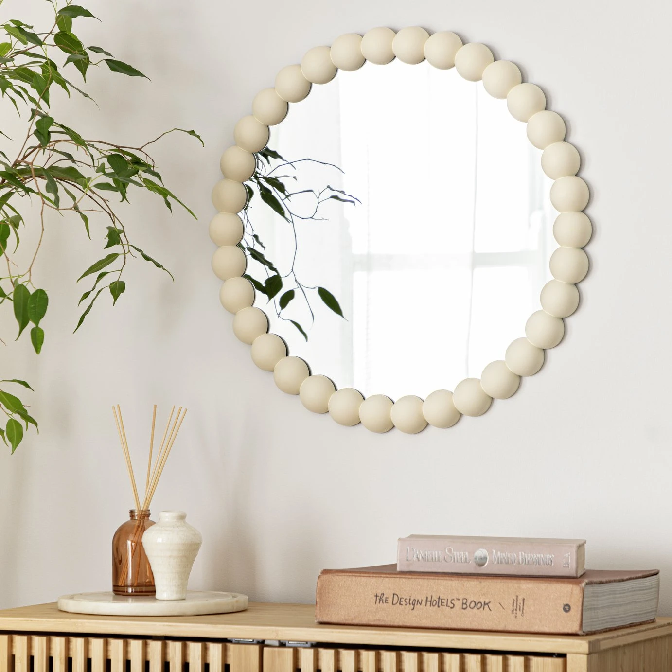 Habitat Beaded Round Wall Mirror - White - 50x50cm 2 Habitat Beaded Round Wall Mirror - White - 50x50cm - Image 2