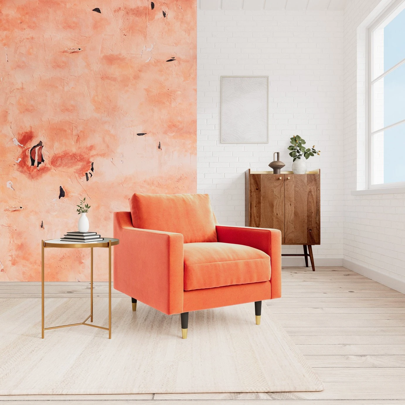Swoon Rieti Velvet Armchair - Burnt Orange 2 Swoon Rieti Velvet Armchair - Burnt Orange - Image 2
