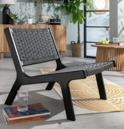 Habitat Faro Woven Paper Rope And Oak Accent Chair - Black -Home Products Store 2013112 R Z001C