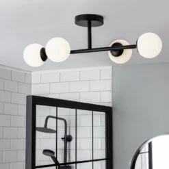Habitat Opal Metal Bathroom Flush Ceiling Light - Black