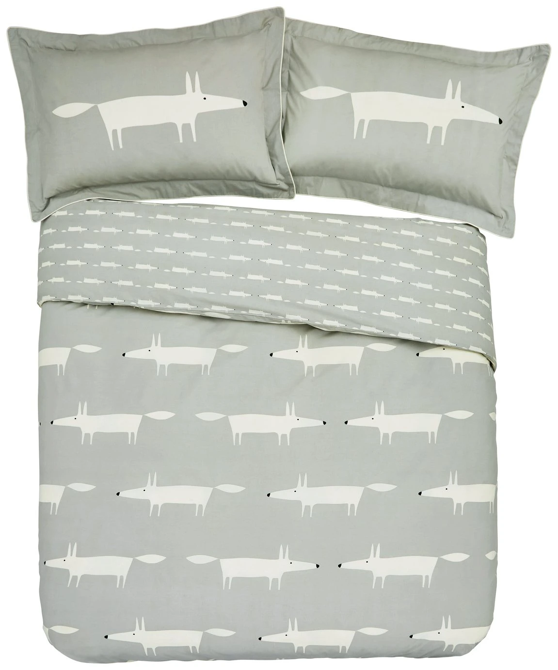 Scion Cotton Mr Fox Patterned Pillowcase - Silver 2 Scion Cotton Mr Fox Patterned Pillowcase - Silver - Image 2