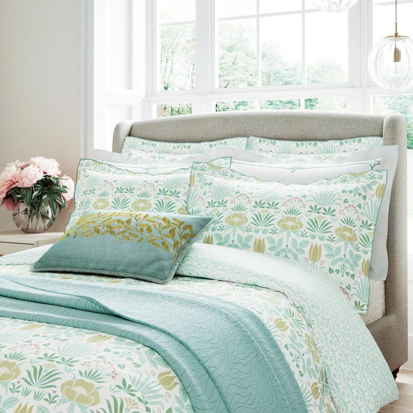 V&A Cotton 200TC Voysey Anselm Aqua Bedding Set - Double 1 V&A Cotton 200TC Voysey Anselm Aqua Bedding Set - Double