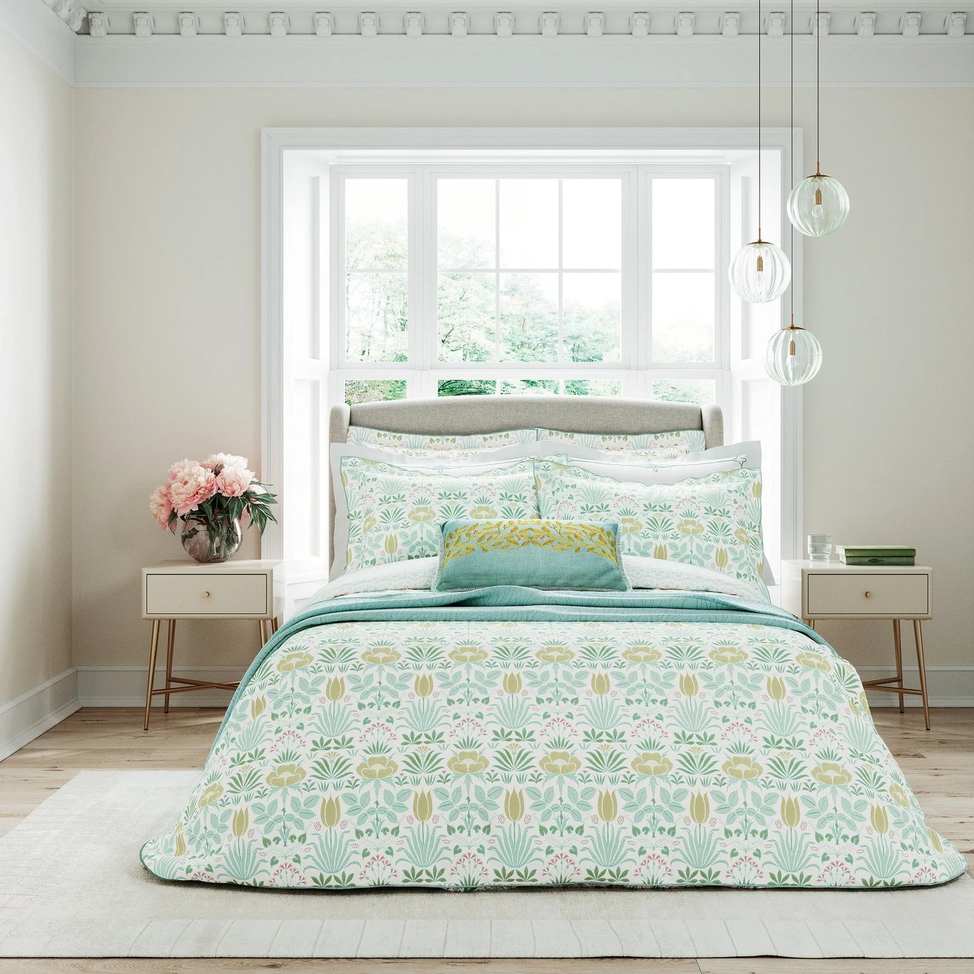 V&A Cotton 200TC Voysey Anselm Aqua Bedding Set - Double 2 V&A Cotton 200TC Voysey Anselm Aqua Bedding Set - Double - Image 2
