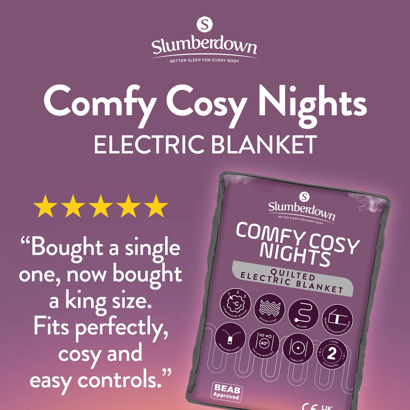 Slumberdown Comfy Cosy Nights Electric Blanket-King 3 Slumberdown Comfy Cosy Nights Electric Blanket-King - Image 3