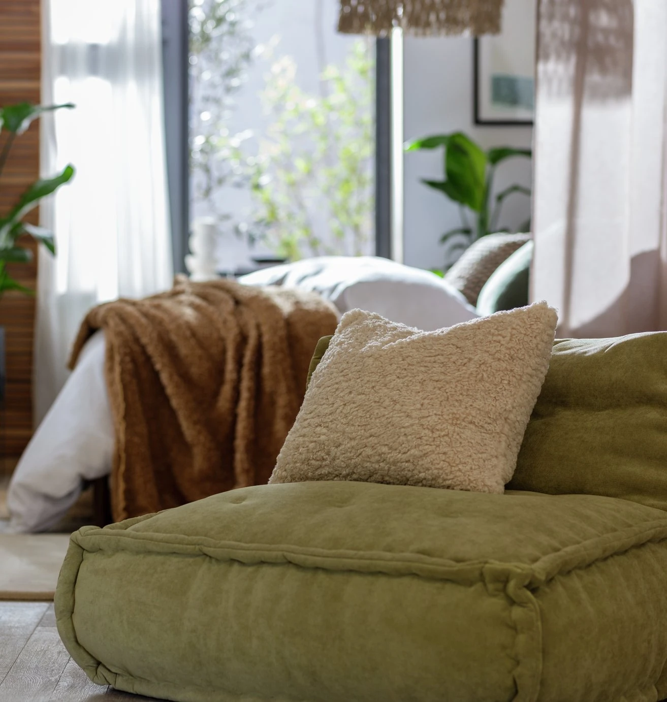 Habitat Faux Shearling Cushion - Oatmeal - 60X40cm 2 Habitat Faux Shearling Cushion - Oatmeal - 60X40cm - Image 2