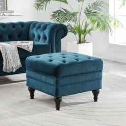 Habitat Chesterfield Velvet Storage Footstool - Blue -Home Products Store 3369683 R Z004A