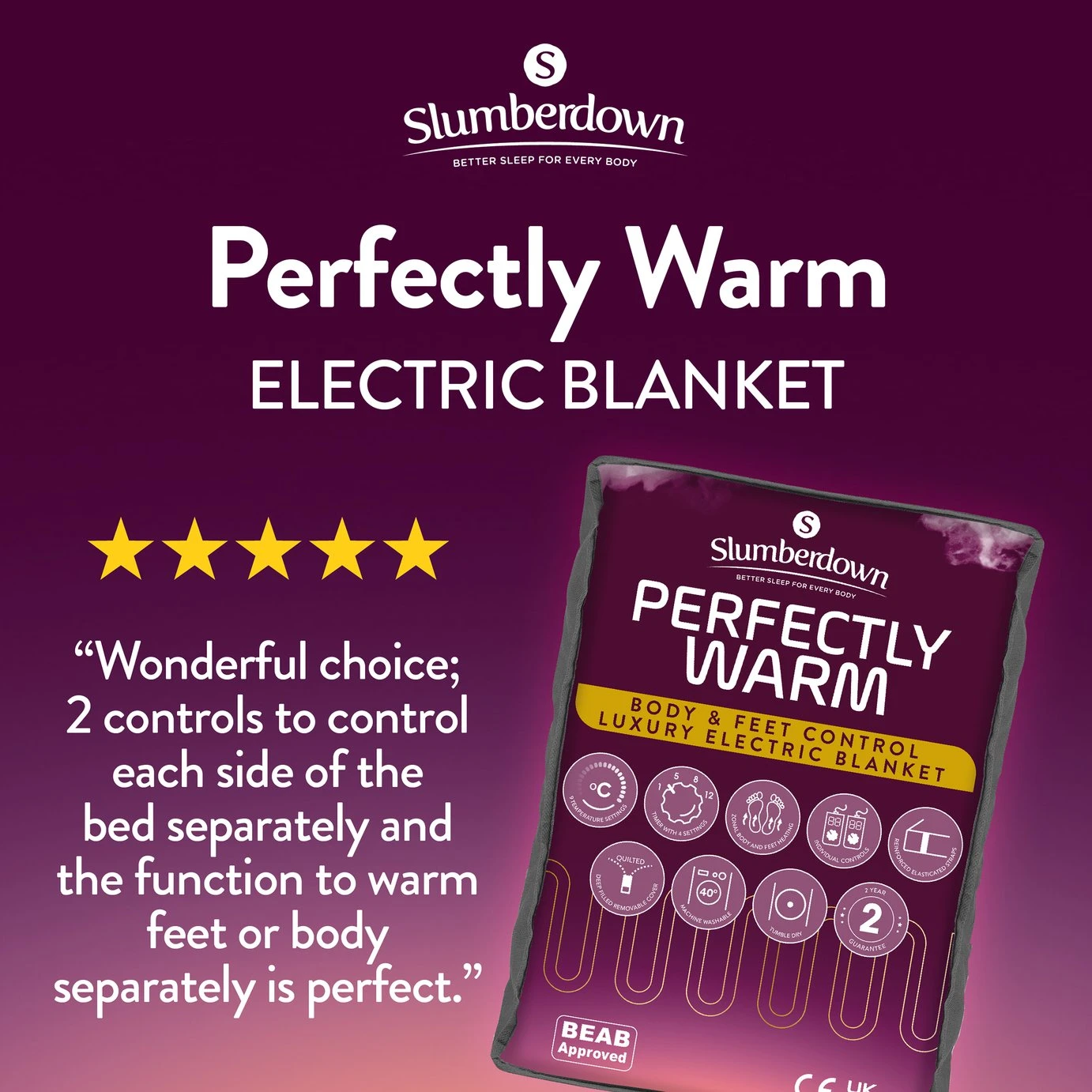 Slumberdown Perfectly Warm Luxury Electric Blanket-King Dual 2 Slumberdown Perfectly Warm Luxury Electric Blanket-King Dual - Image 2
