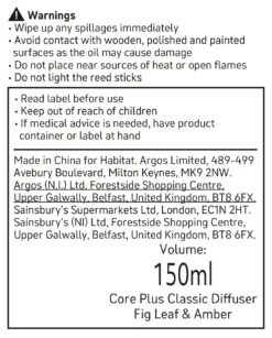 Habitat 150ml Scented Diffuser - Fig Leaf & Amber -Home Products Store 6823944 R Z011A