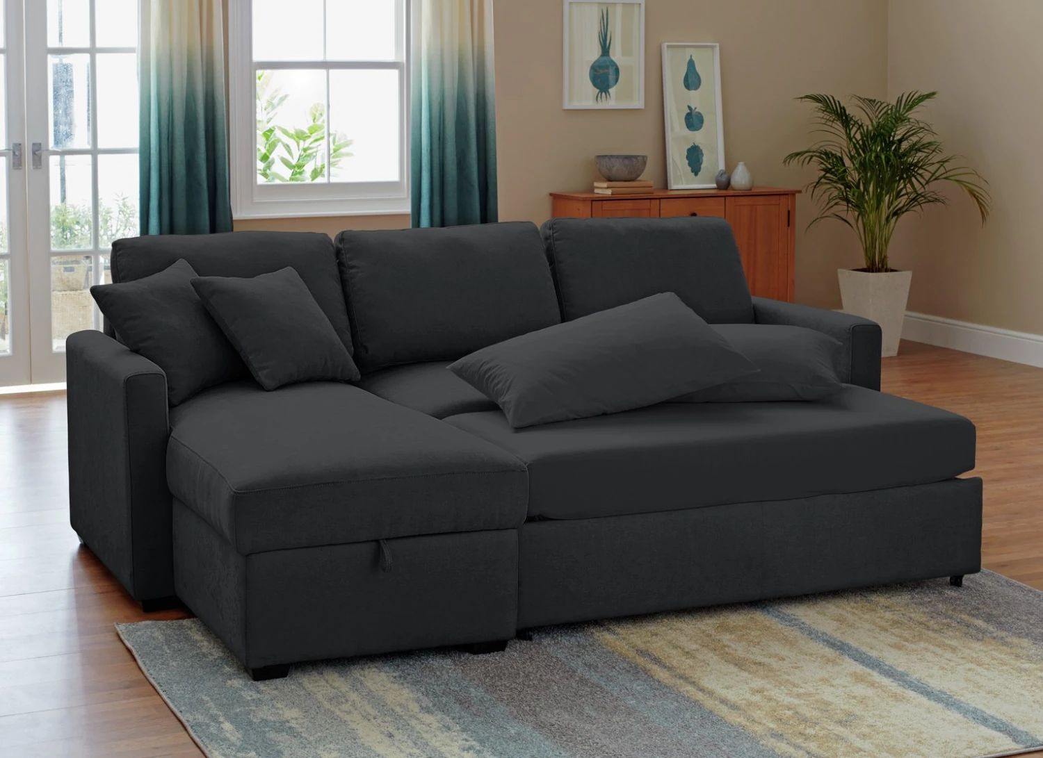 Habitat Reagan Left Corner Chaise Sofa Bed - Charcoal 2 Habitat Reagan Left Corner Chaise Sofa Bed - Charcoal - Image 2