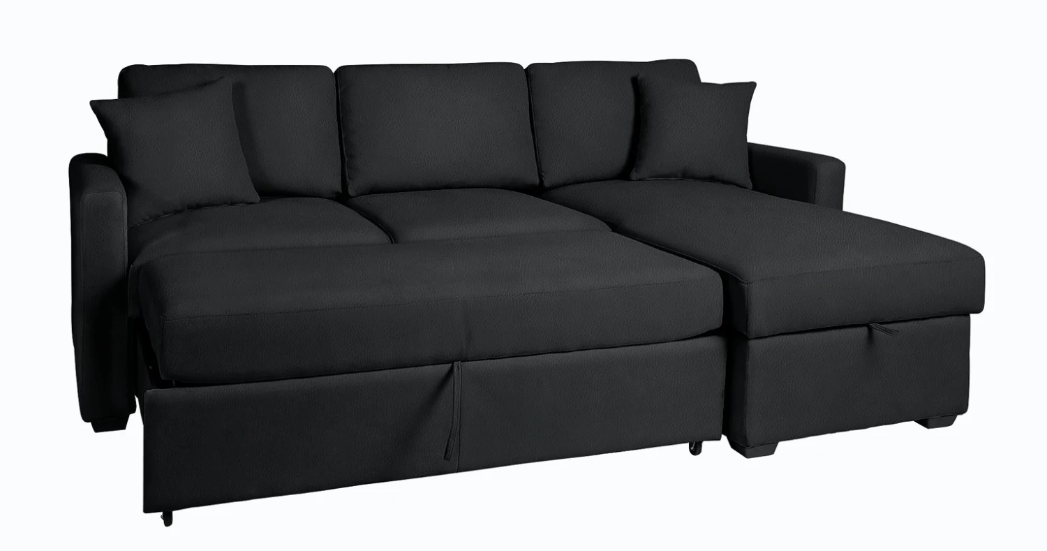Habitat Reagan Corner Chaise Faux Leather Sofa Bed - Black 6 Habitat Reagan Corner Chaise Faux Leather Sofa Bed - Black - Image 6