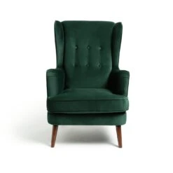 Habitat Callie Velvet Wingback Chair - Forest Green