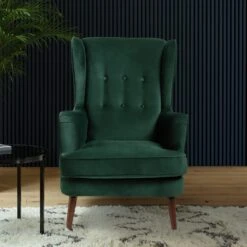 Habitat Callie Velvet Wingback Chair - Forest Green -Home Products Store 7878486 R Z001C