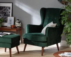 Habitat Callie Velvet Wingback Chair - Forest Green -Home Products Store 7878486 R Z002C