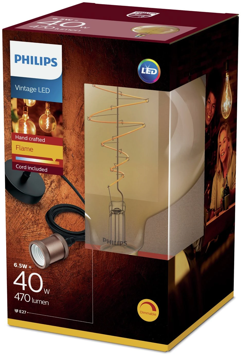 Philips LED Filament E27 6.5W (40W) Dim Giant Bulb + Cord 2 Philips LED Filament E27 6.5W (40W) Dim Giant Bulb + Cord - Image 2