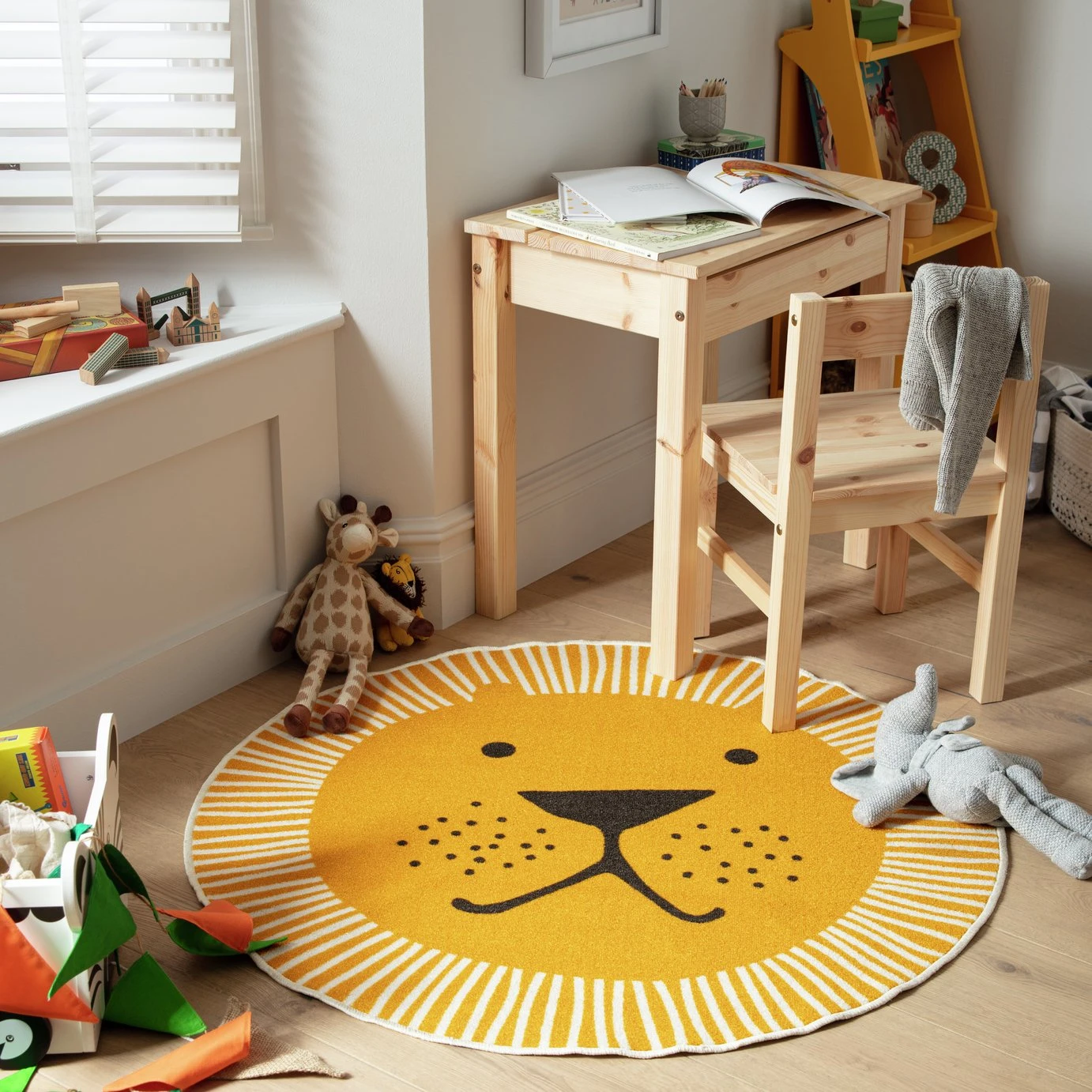 Habitat Kids Lion Face Circle Rug - Yellow - 100x100cm 1 Habitat Kids Lion Face Circle Rug - Yellow - 100x100cm