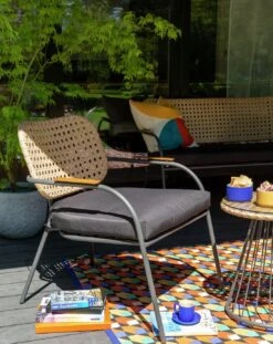 Habitat Noah 4 Seater Metal Garden Sofa Set - Black & Oak -Home Products Store 9507092 R Z004C