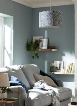 Habitat Country Floral Printed 30cm Drum Shade - Grey -Home Products Store 9521322 R Z003C