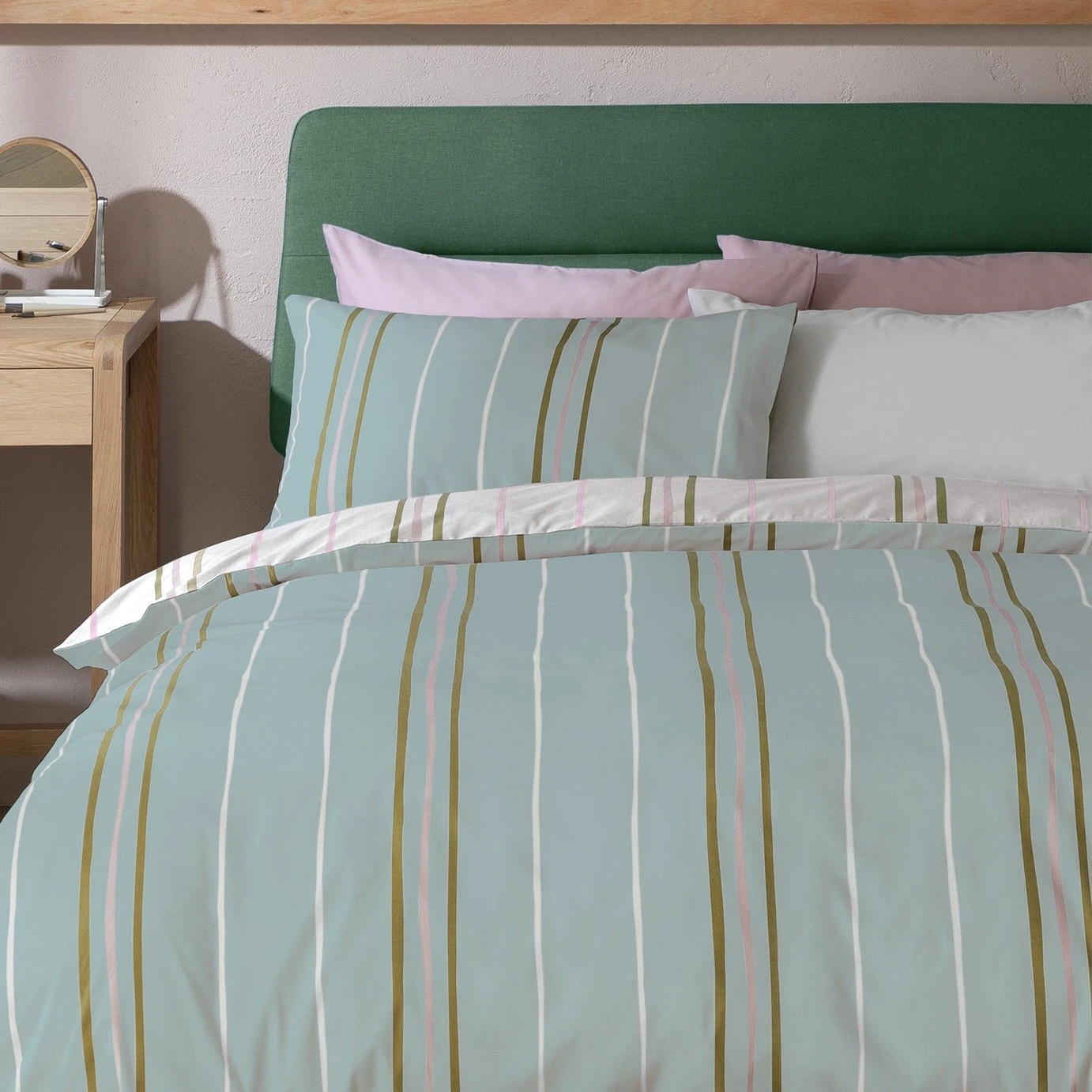 Habitat 180TC Sage Stripe Green Bedding Set - Single 1 Habitat 180TC Sage Stripe Green Bedding Set - Single