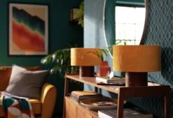 Habitat Corduroy Touch Table Lamp - Mustard & Walnut -Home Products Store 9582275 R Z002C