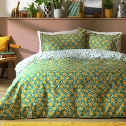 Habitat Sunburst Geo Green & Mustard Bedding Set - Single