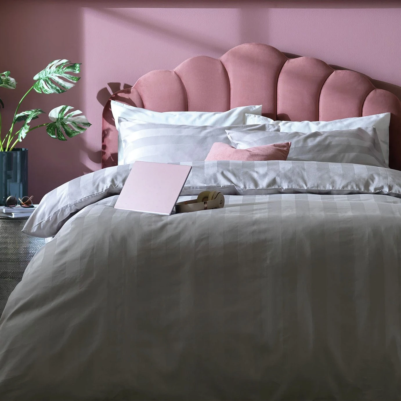 Habitat Cotton 400TC Sateen Stripe Grey Bedding Set - Double 1 Habitat Cotton 400TC Sateen Stripe Grey Bedding Set - Double